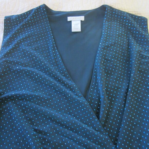 Cache Top XL Blue Teal Polka Dot Crossover Neckline Sleeveless - Picture 3 of 6